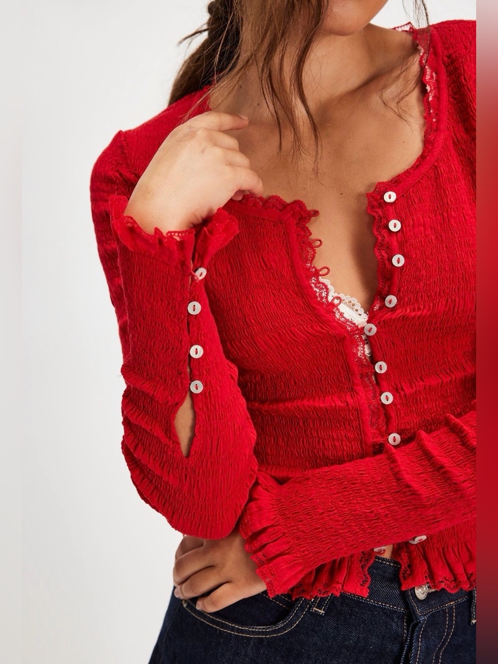 Free People Elliot Smocked Solid Top NWT 💕